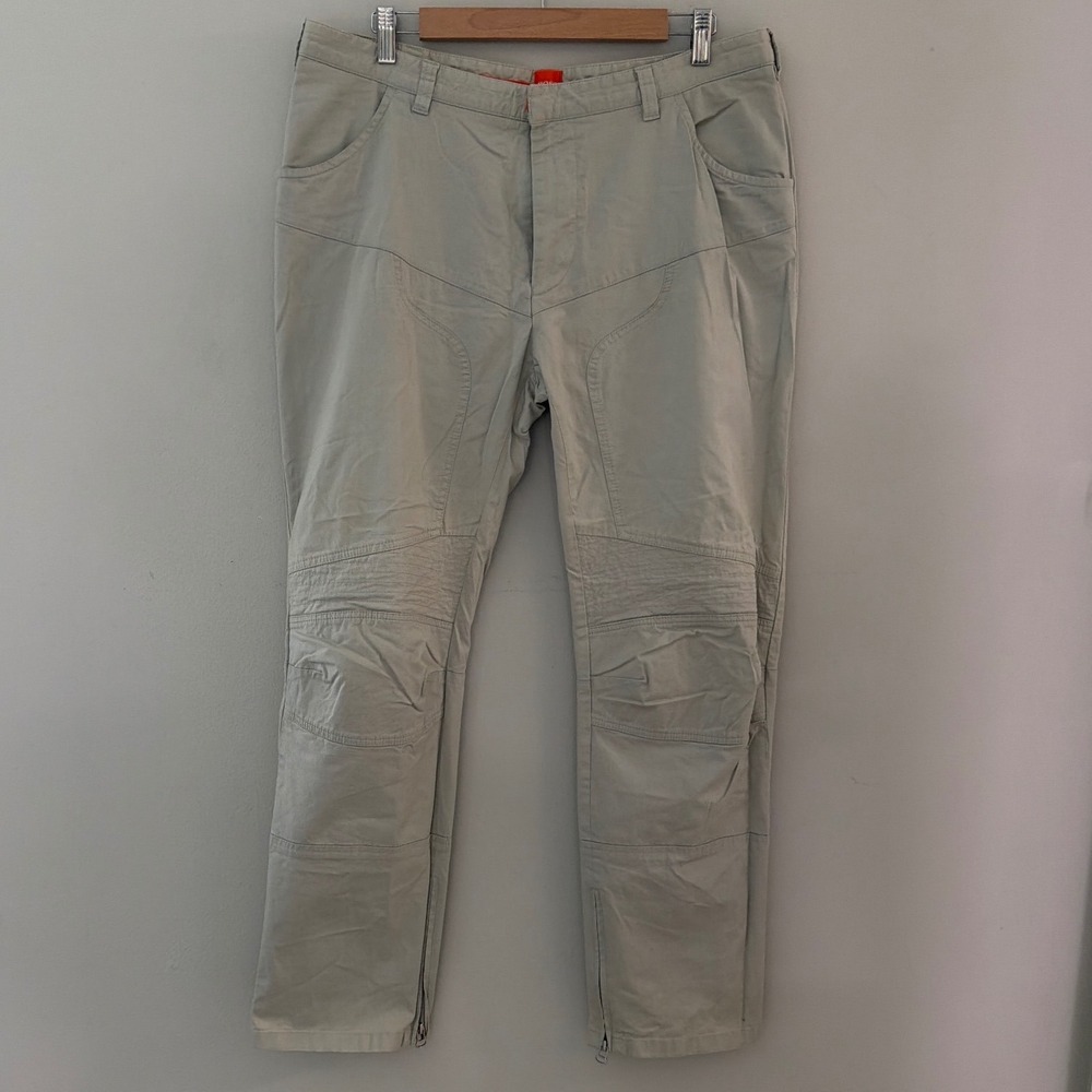 Hugo Boss Orange Label Bike Pants Mens 36x30‎ Beige Moto Panelled Zipper Cuff